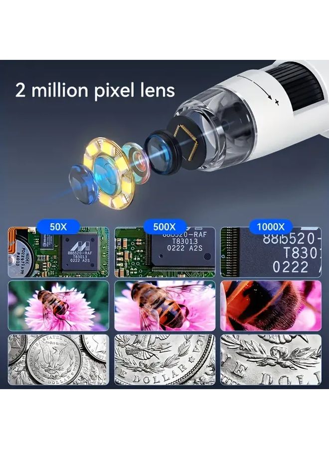 مجهر رقمي 4.3 بوصة تكبير 50-1000x كاميرا HD 2 ميجابكسل 8 مصابيح LED أسود - Image 5